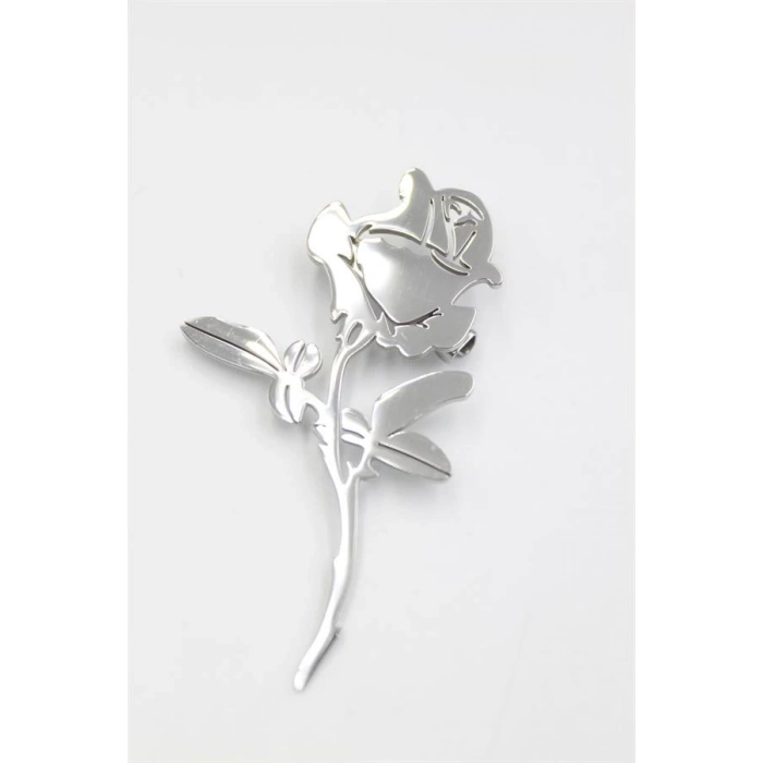 Çelik Gül Broş - Gümüş