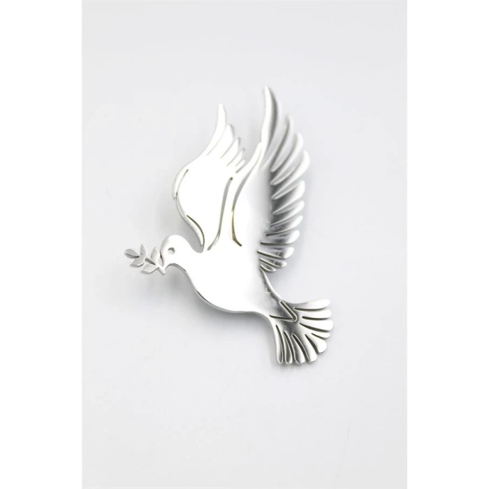 Çelik Güvercin Broş - Gümüş
