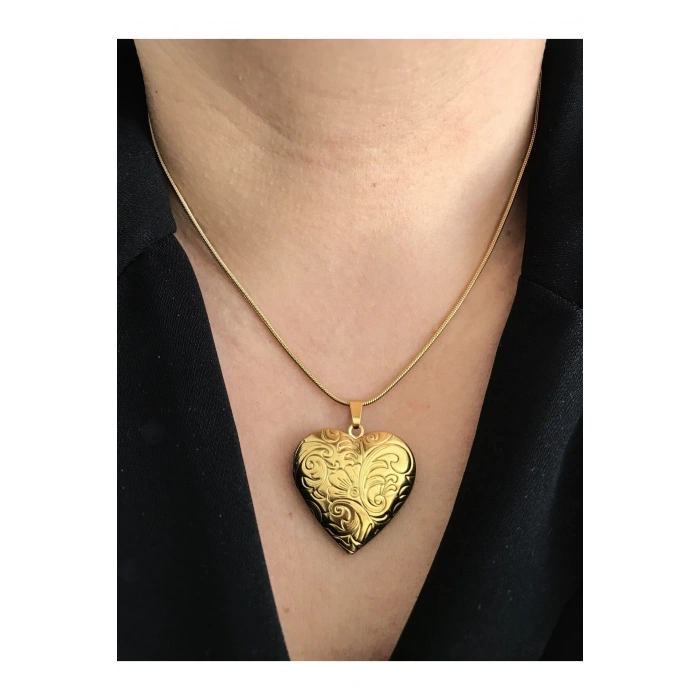 Çelik Kararmaz Fotoğraflık Açılır Kapaklı Kalp Kolye