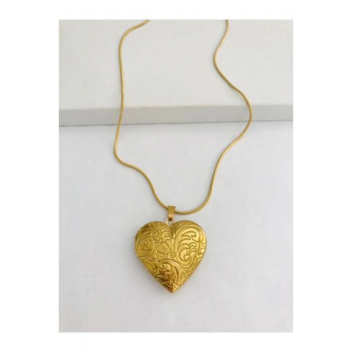 Çelik Kararmaz Fotoğraflık Açılır Kapaklı Kalp Kolye