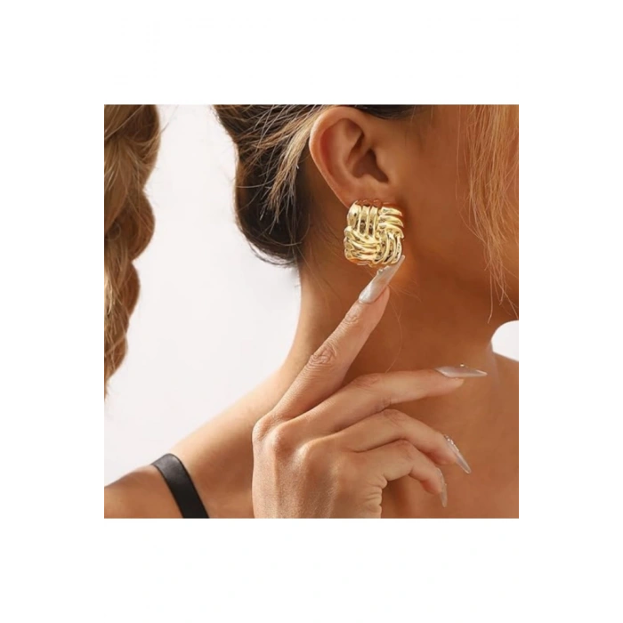 Çelik Kare Desen Küpe