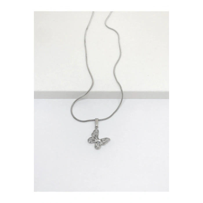 Çelik Zirkon Kelebek Kolye