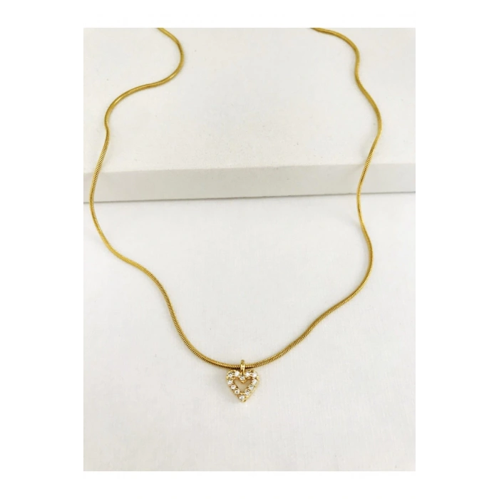 Çelik Zirkon Taşlı Kalp Choker