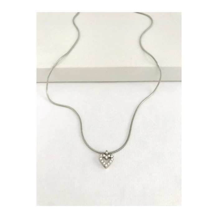 Çelik Zirkon Taşlı Kalp Choker