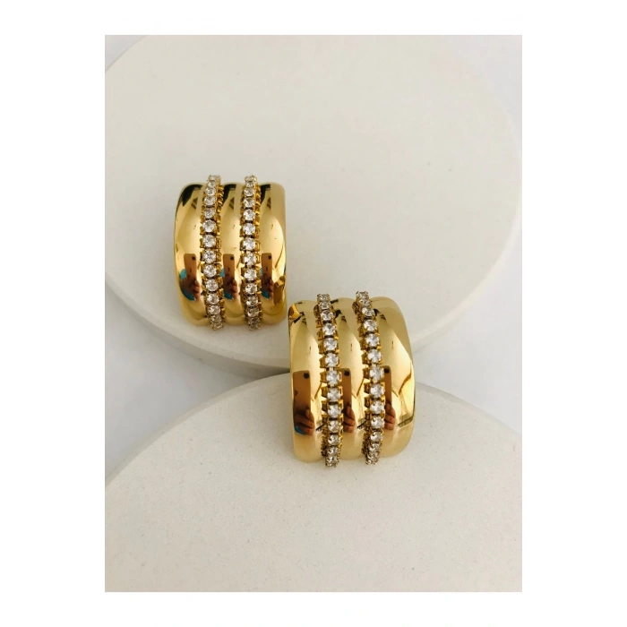 Çelik Zirkon Taşlı Küpe