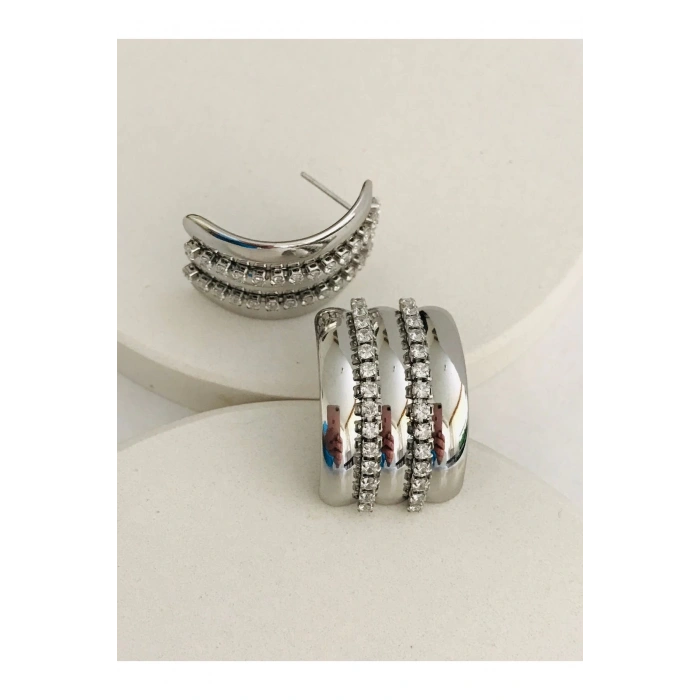 Çelik Zirkon Taşlı Küpe