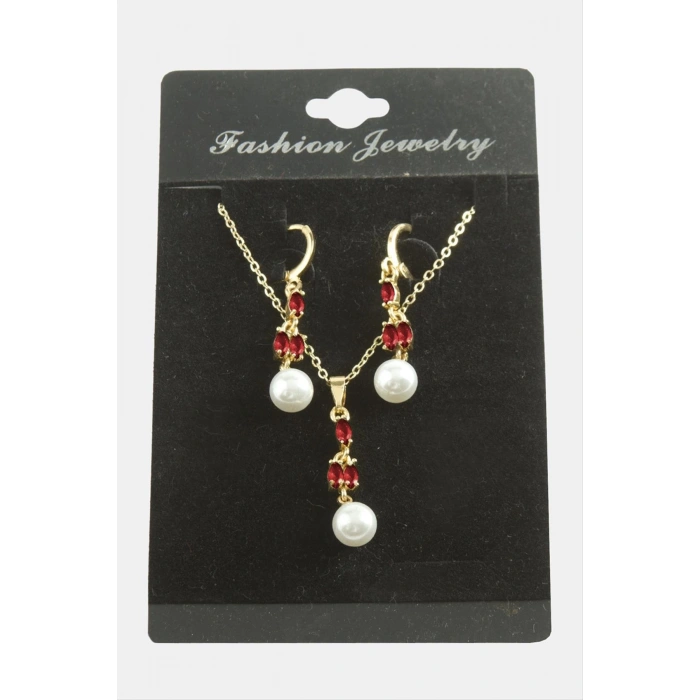 Çiçek İnci Zirkon Taşlı Set Kolye