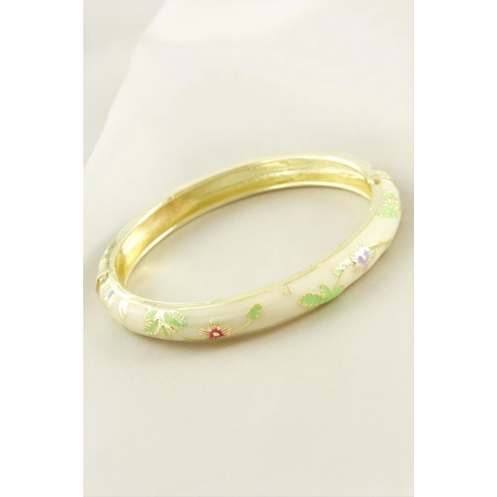 Çiçek İşlemeli Mineli Kelepçe Bileklik