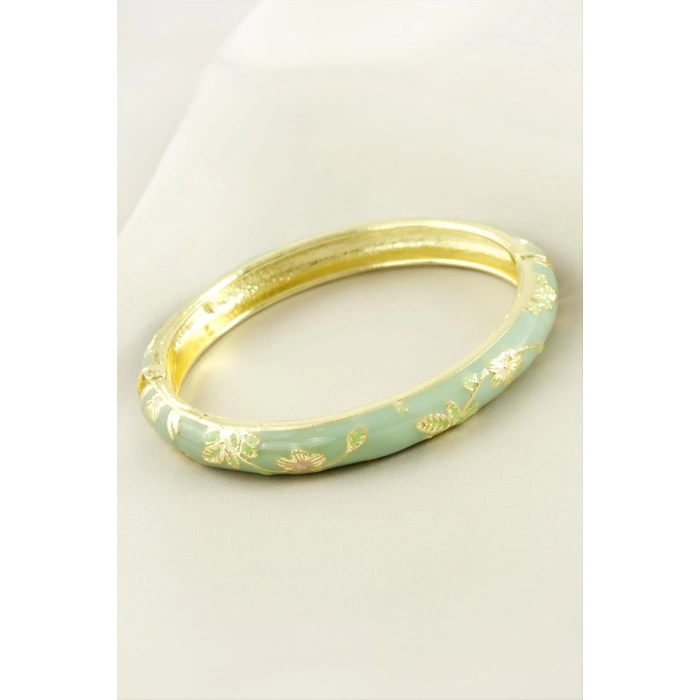 Çiçek İşlemeli Mineli Kelepçe Bileklik