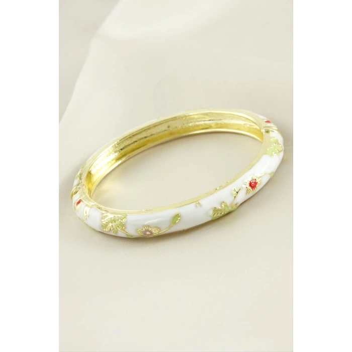 Çiçek İşlemeli Mineli Kelepçe Bileklik