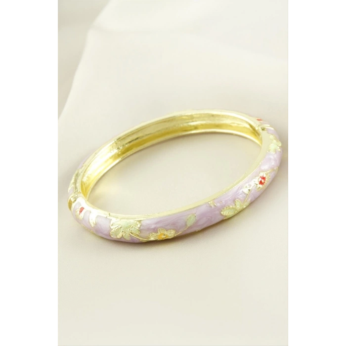 Çiçek İşlemeli Mineli Kelepçe Bileklik