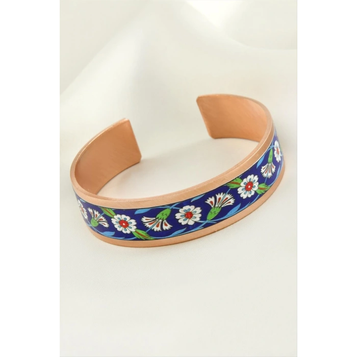 Çiçek Kalın Bakır Kelepçe Bileklik