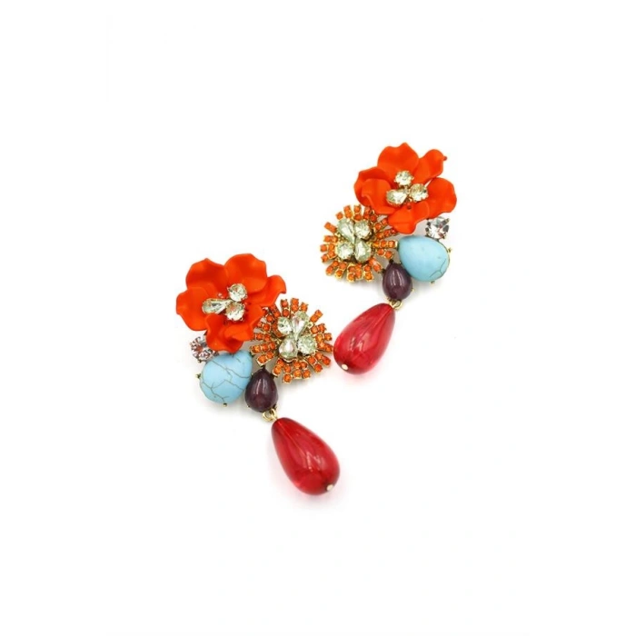 Çiçek Küpe - Kırmızı