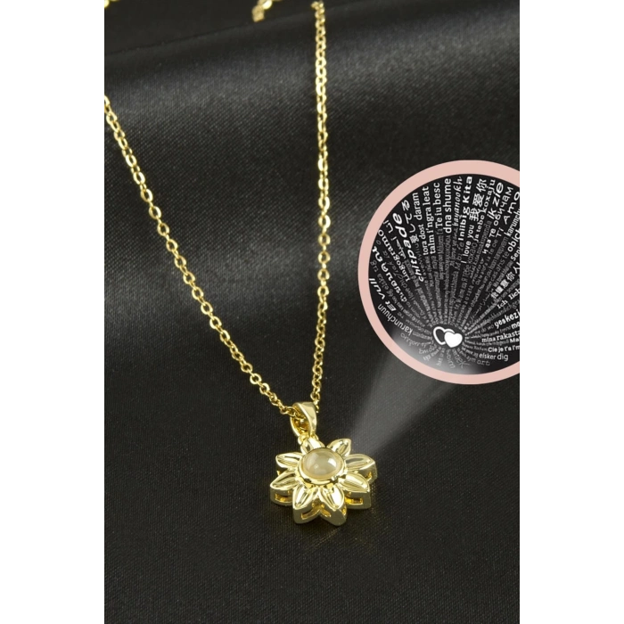 Çiçek Lüks Çelik Kolye 100 Dilde Seni Seviyorum