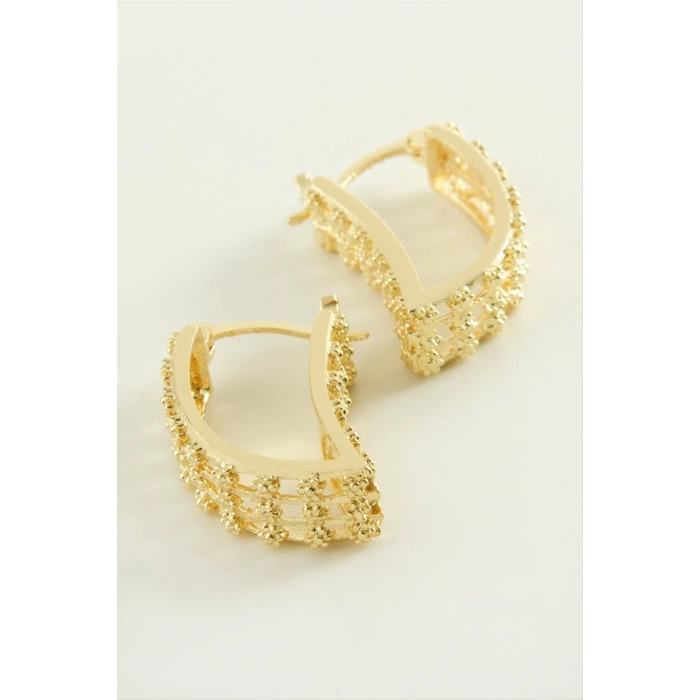 Çiçek Oval Kilitli Halka Küpe