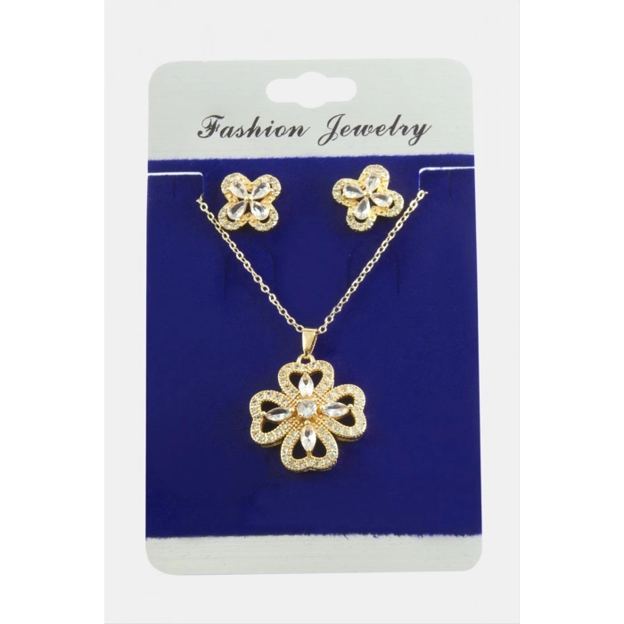 Çiçek Zirkon Taşlı Set Kolye