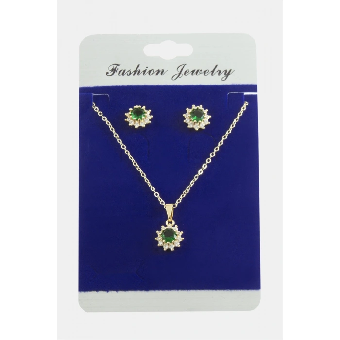 Çiçek Zirkon Taşlı Set Kolye