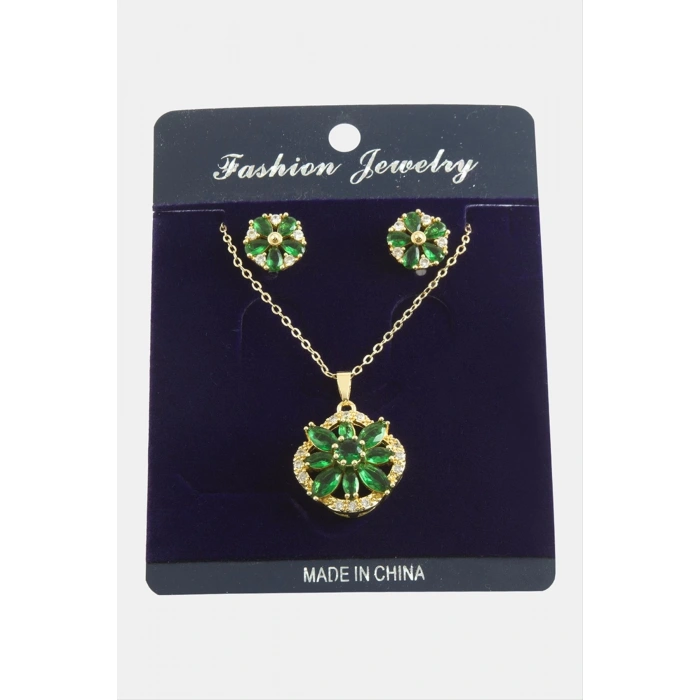 Çiçek Zirkon Taşlı Set Kolye