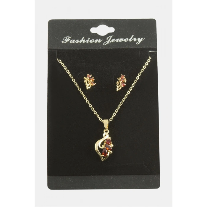 Çiçek Zirkon Taşlı Set Kolye