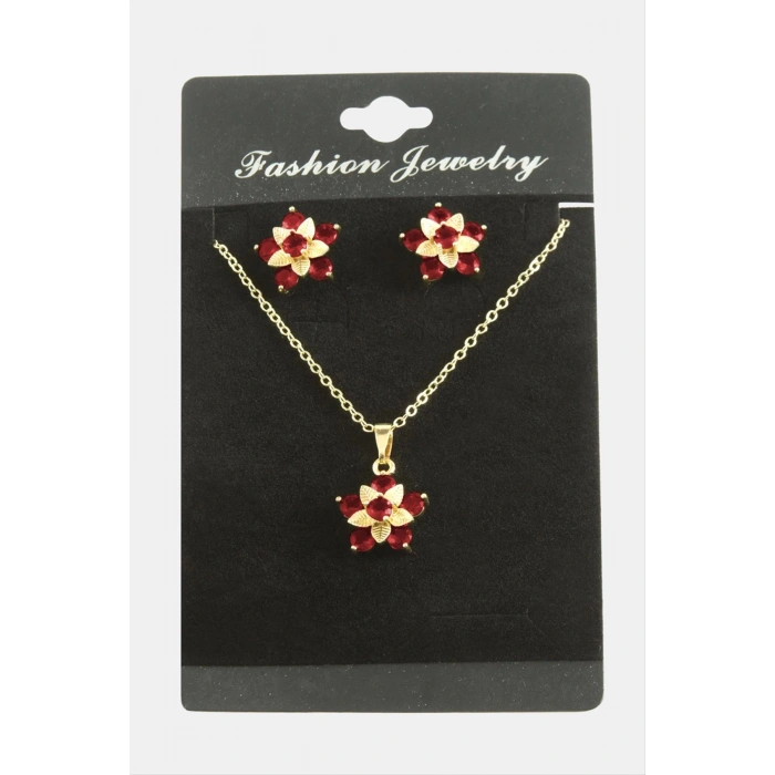 Çiçek Zirkon Taşlı Set Kolye