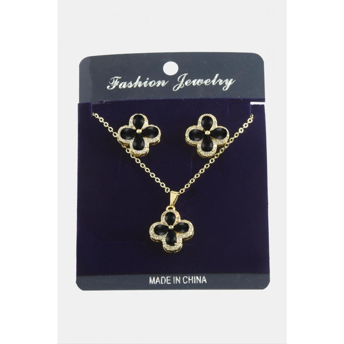 Çiçek Zirkon Taşlı Set Kolye