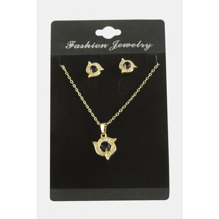 Çiçek Zirkon Taşlı Set Kolye