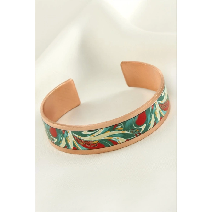 Çini Desenli Kalın Bakır Kelepçe Bileklik