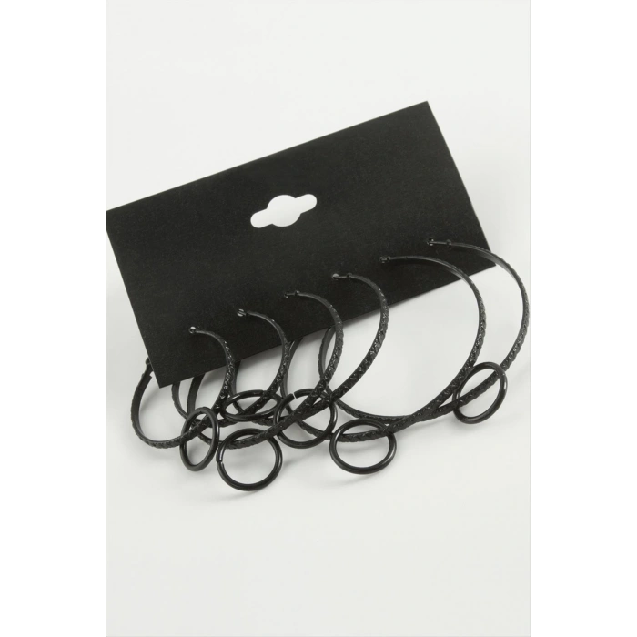 Çizgili Metal Halka Küpe 6 Adet