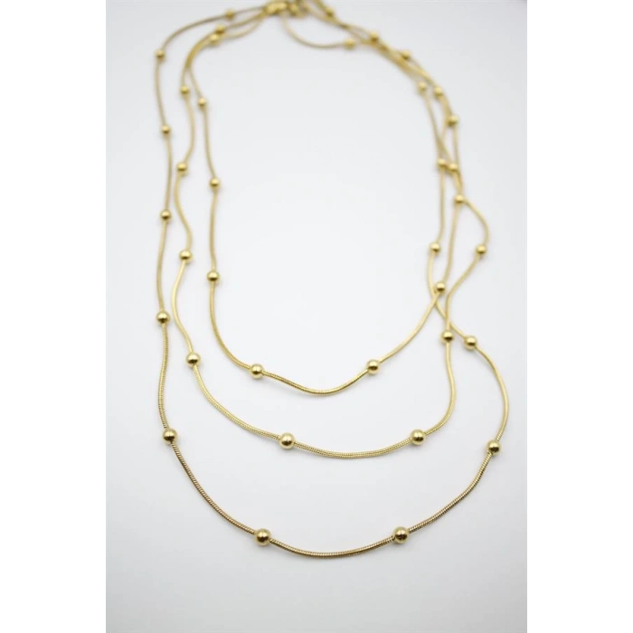 Çoklu Zincir Toplu Çelik Kolye - Altın