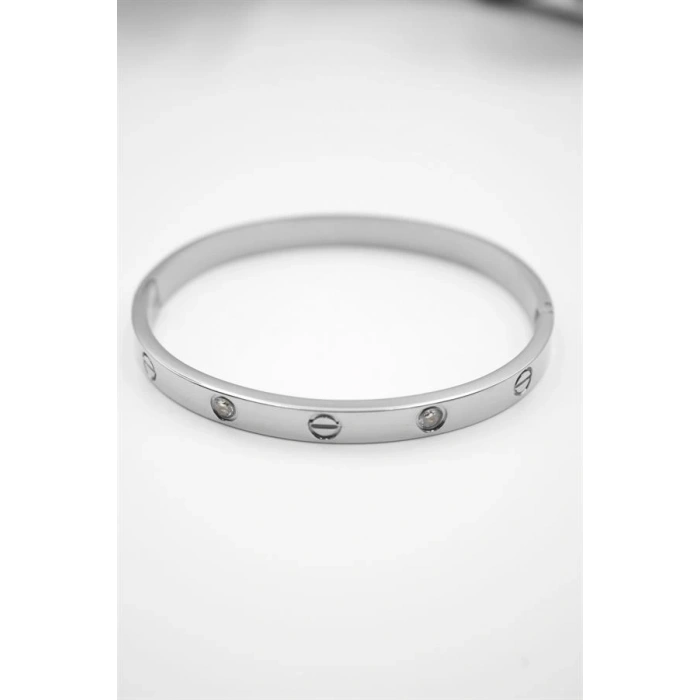 CRT Model Taşlı Çelik Bilezik (60mm) - Gümüş