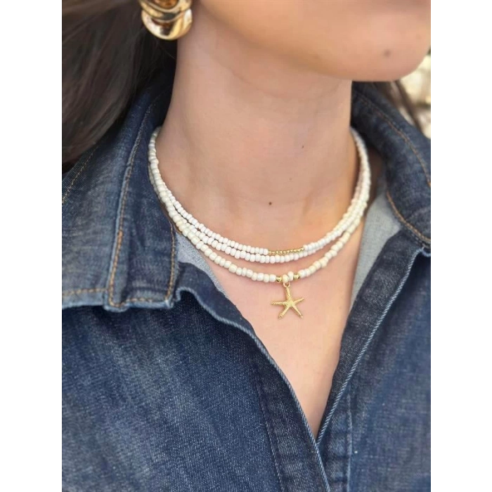 Deniz Yıldızı Boncuk Kolye - Krem