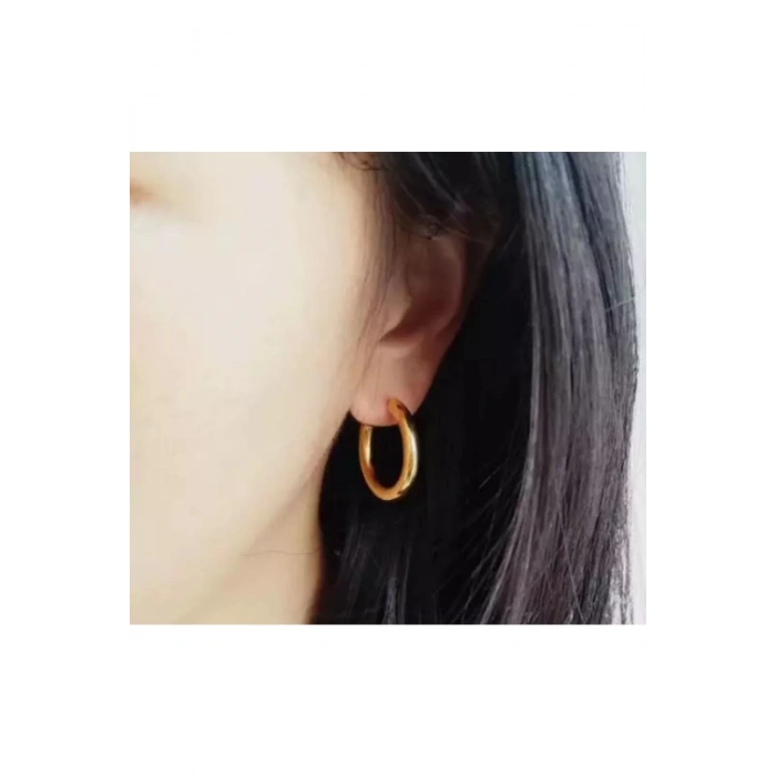 Dolgulu Boru Halka Küpe Altın Rengi