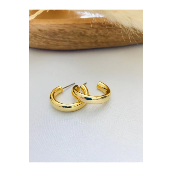 Dolgulu Boru Halka Küpe Altın Rengi