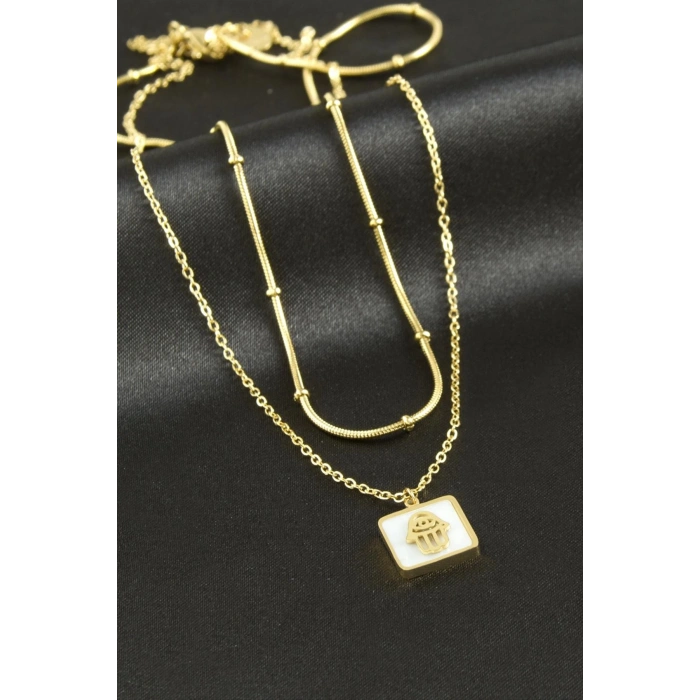 Ftm Ana Eli  Sedef Lüks Çelik İkili Kolye