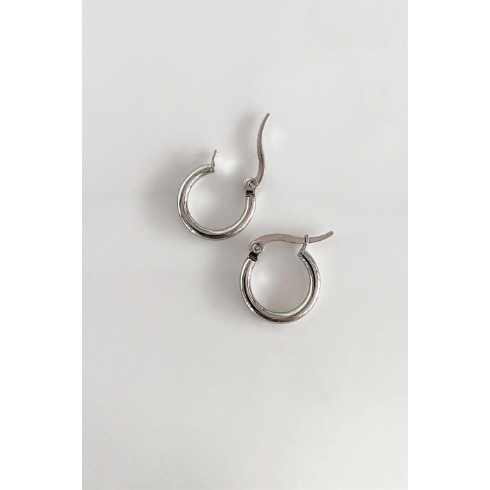 Gümüş Rengi Çelik Halka Küpe Mini Boy