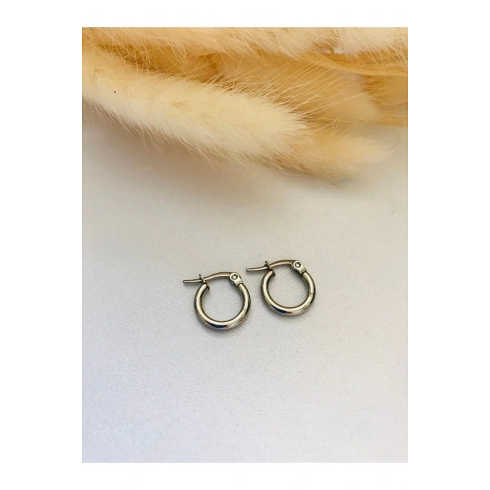 Gümüş Rengi Çelik Halka Küpe Mini Boy