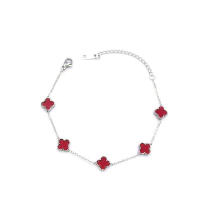 Gümüş VC Yonca Bileklik - Bordo