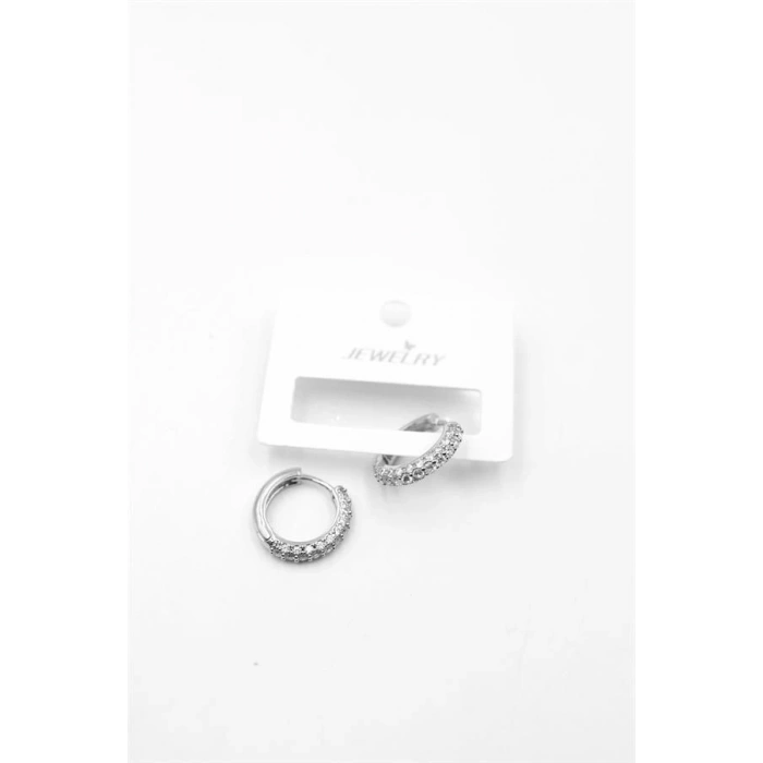 Halka Taşlı Küpe - Gümüş