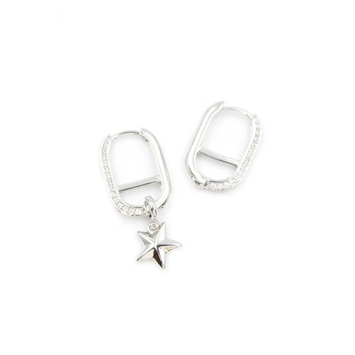Halka Yıldız Küpe - Gümüş