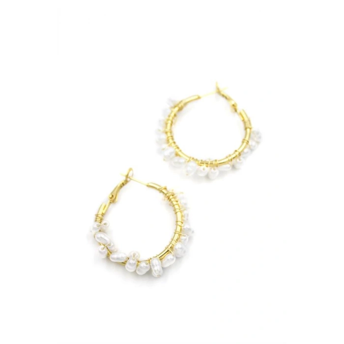 İnci Halka Küpe - Altın