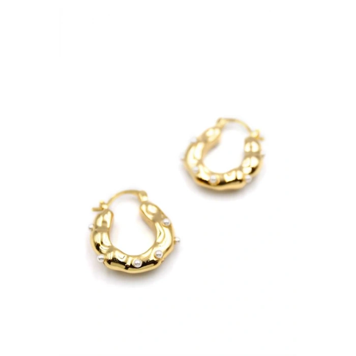 İnci Halka Küpe - Altın