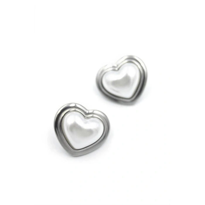 İnci Kalp Küpe - Gümüş