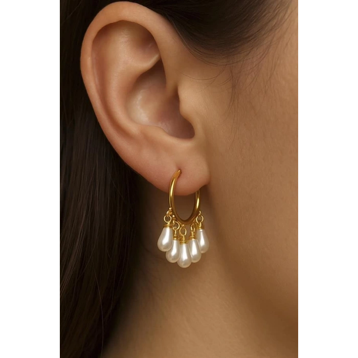 İnci Sallantılı Küpe - Altın