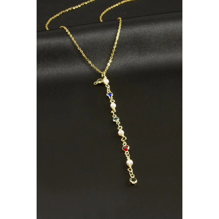 İnci Zirkon Taşlı Çelik Y Kolye