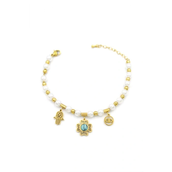 İncili Charm Bileklik - Altın