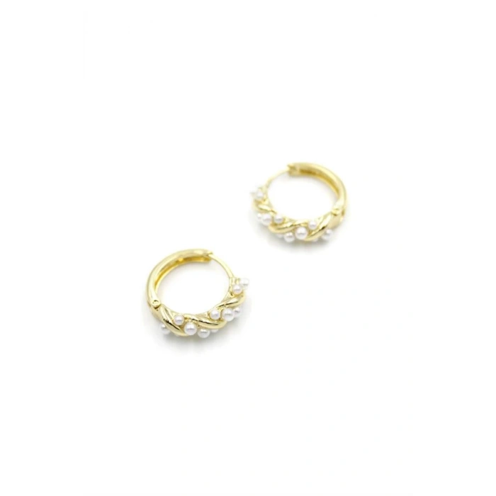 İncili Halka Küpe - Altın