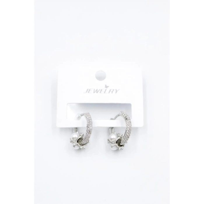 İncili Taşlı Halka Küpe - Gümüş