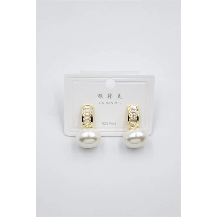 İncili Taşlı Küpe - Altın