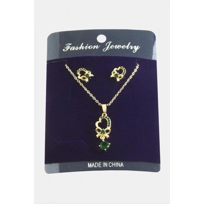 Kalp Fiyong Zirkon Taşlı Set Kolye