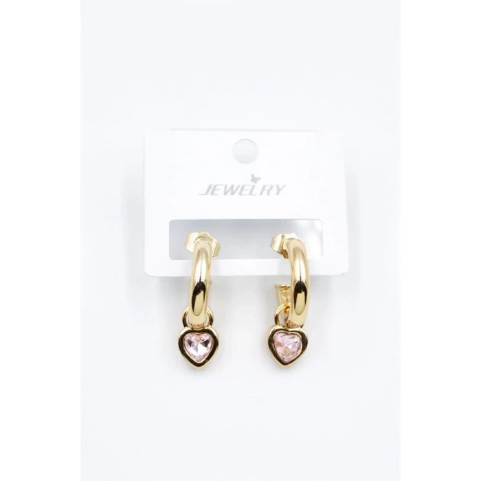 Kalp Halka Küpe - Pembe